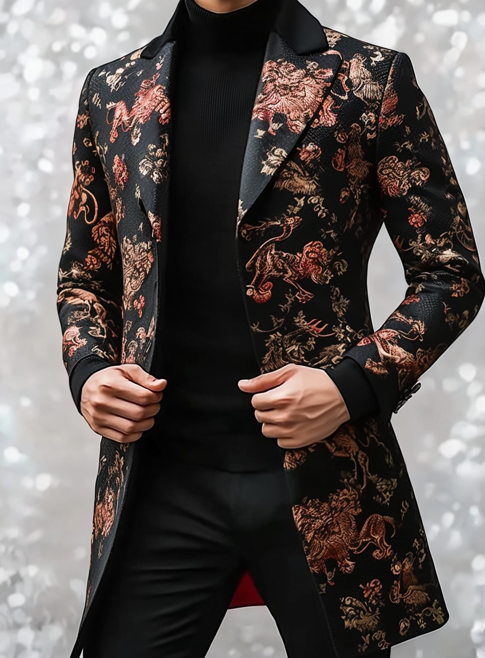 Gentleman's printed jacket overcoat mid-length coat