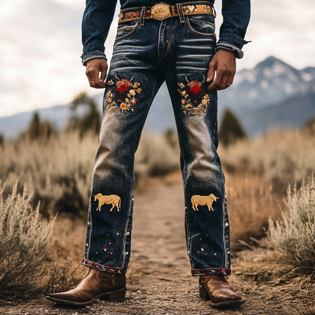 High-quality jeans with a graphic pattern