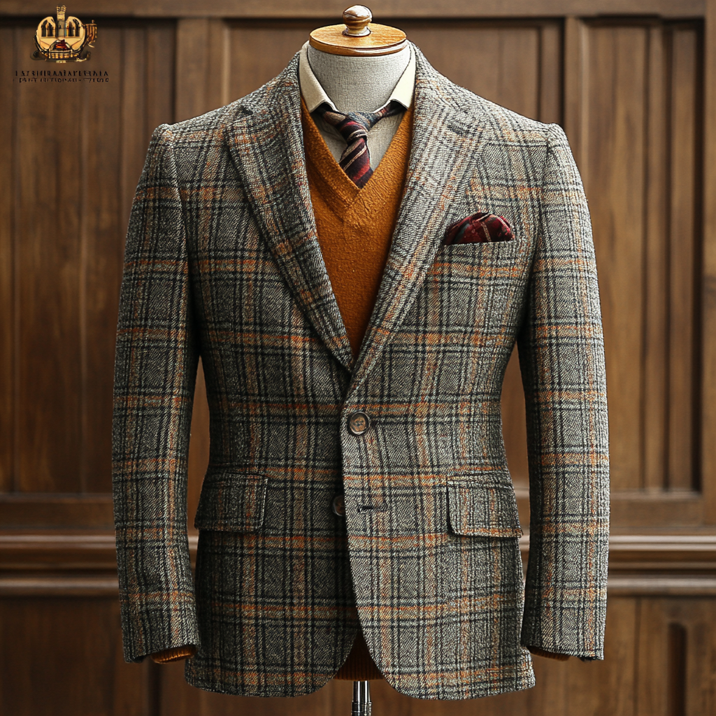 Men's Business Check Blazer Suit Single Breasted