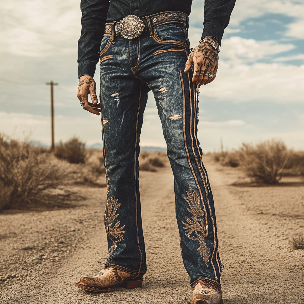 High-quality jeans with a graphic pattern