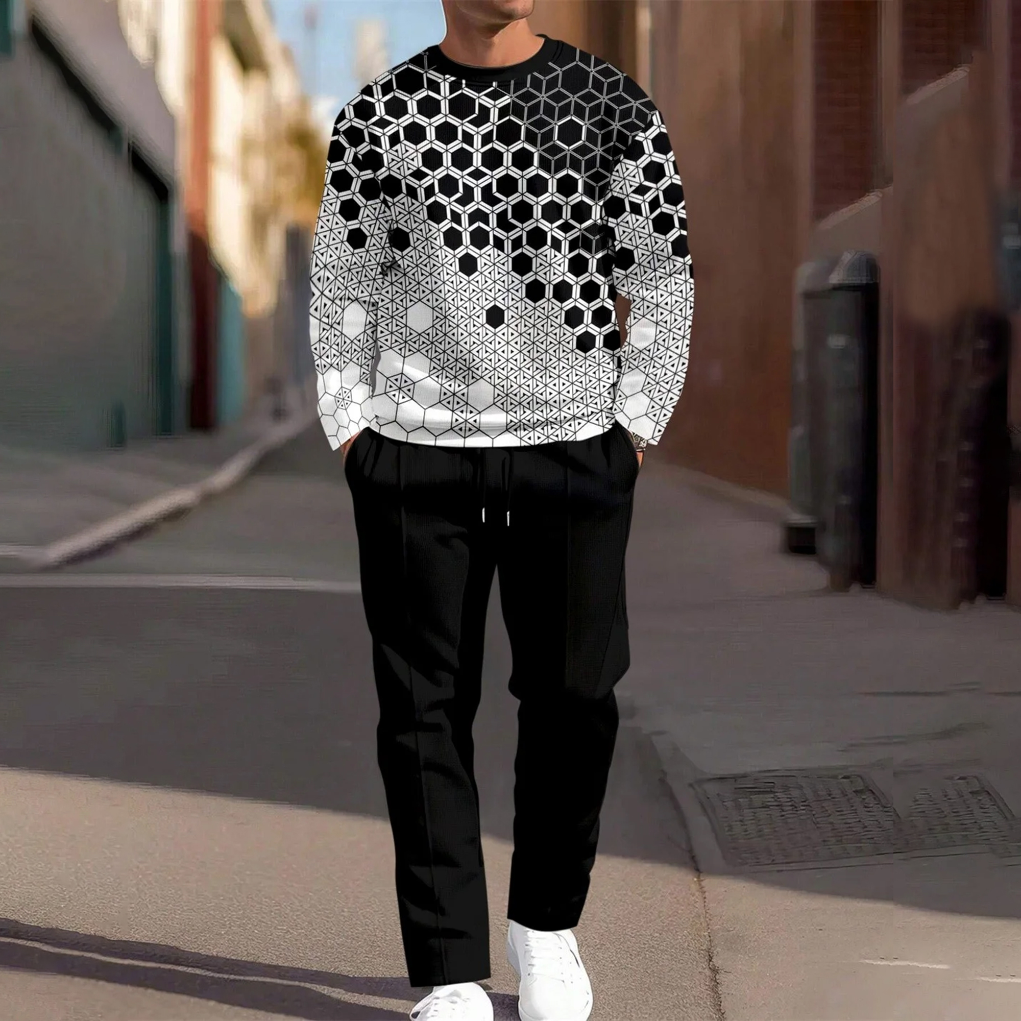 Men's Simple Round Neck Casual Sports Set 