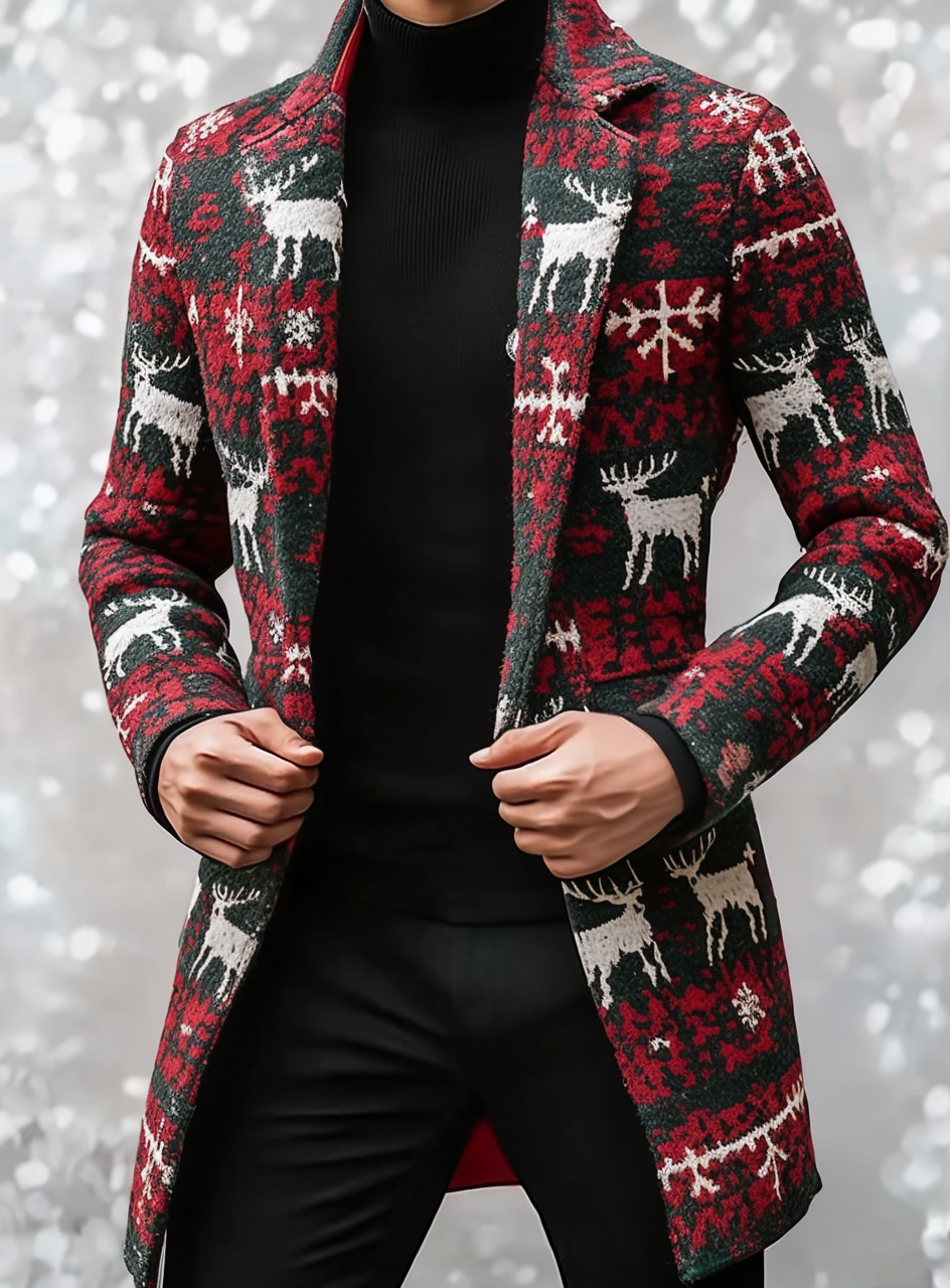 Gentleman's printed jacket christmas overcoat mid-length coat