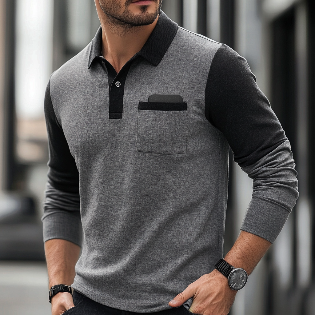 Men's winter fashion long-sleeved polo shirt