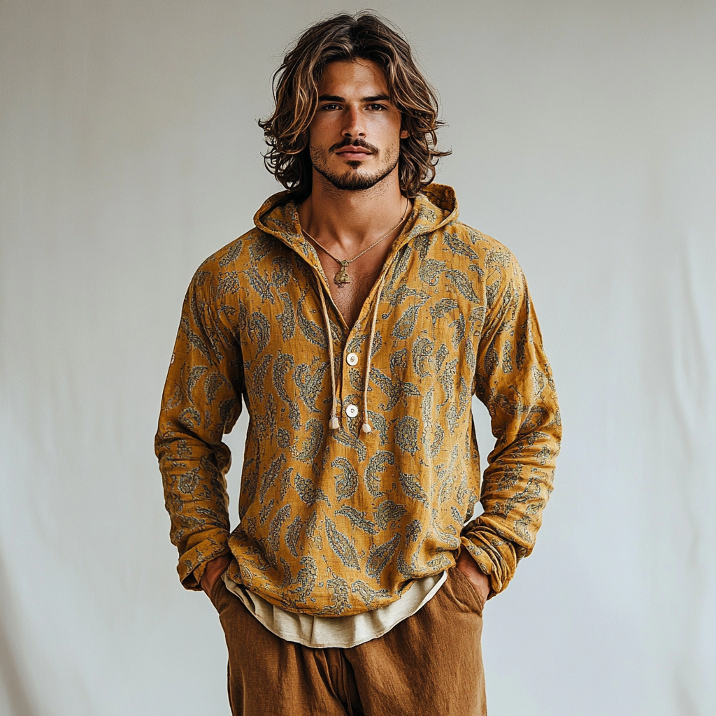 Cotton and linen shirt with hood Spring cardigan