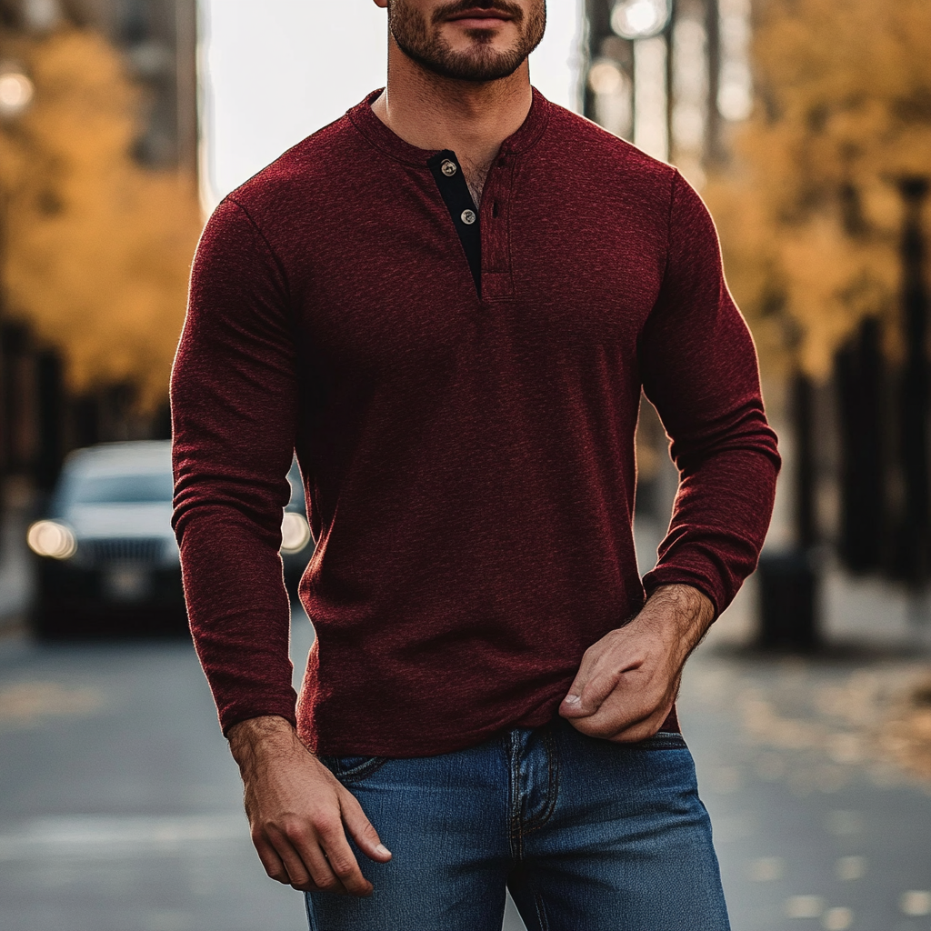 Men's fleece henley collar sweatshirt sweater