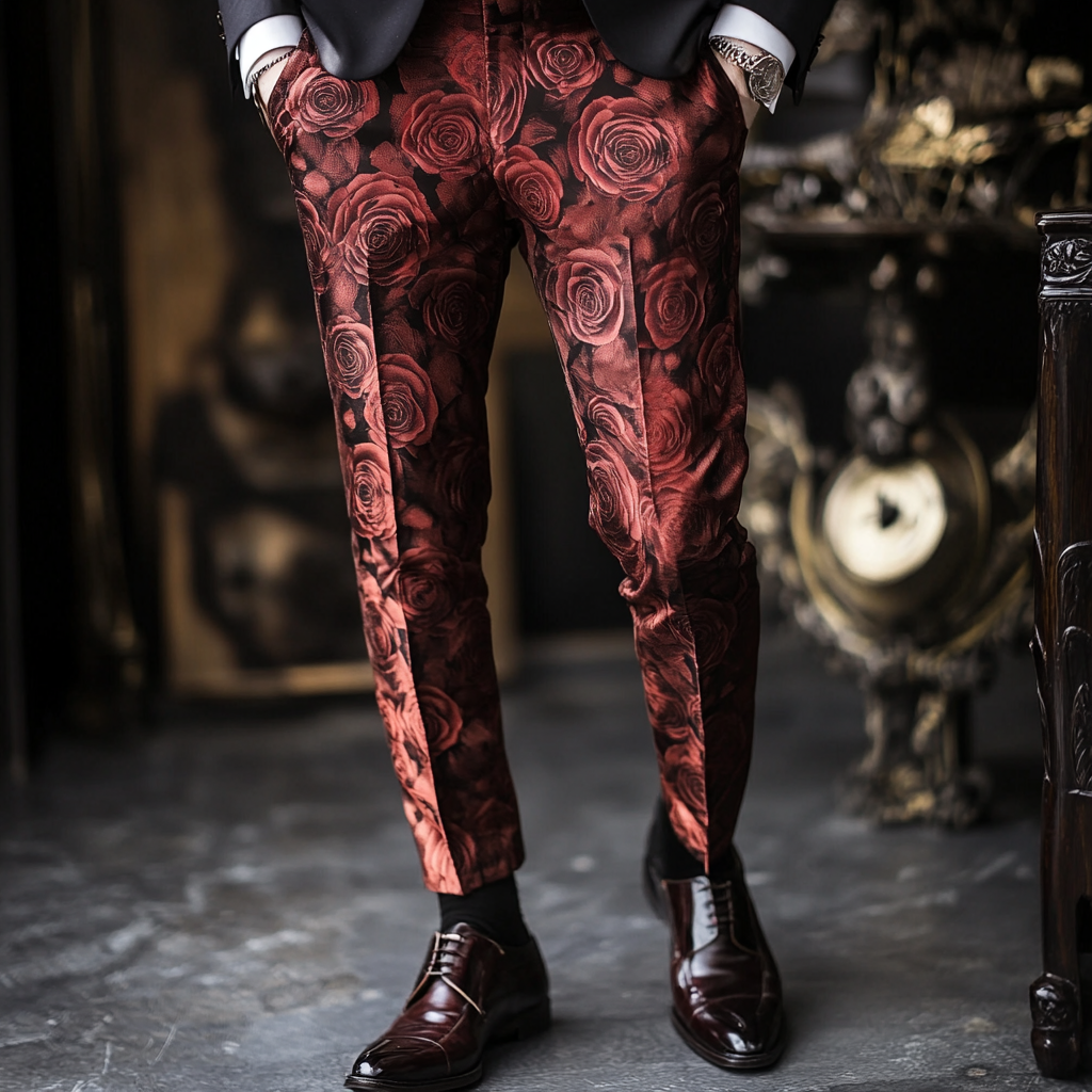 Rose Printed Casual Suit Pants
