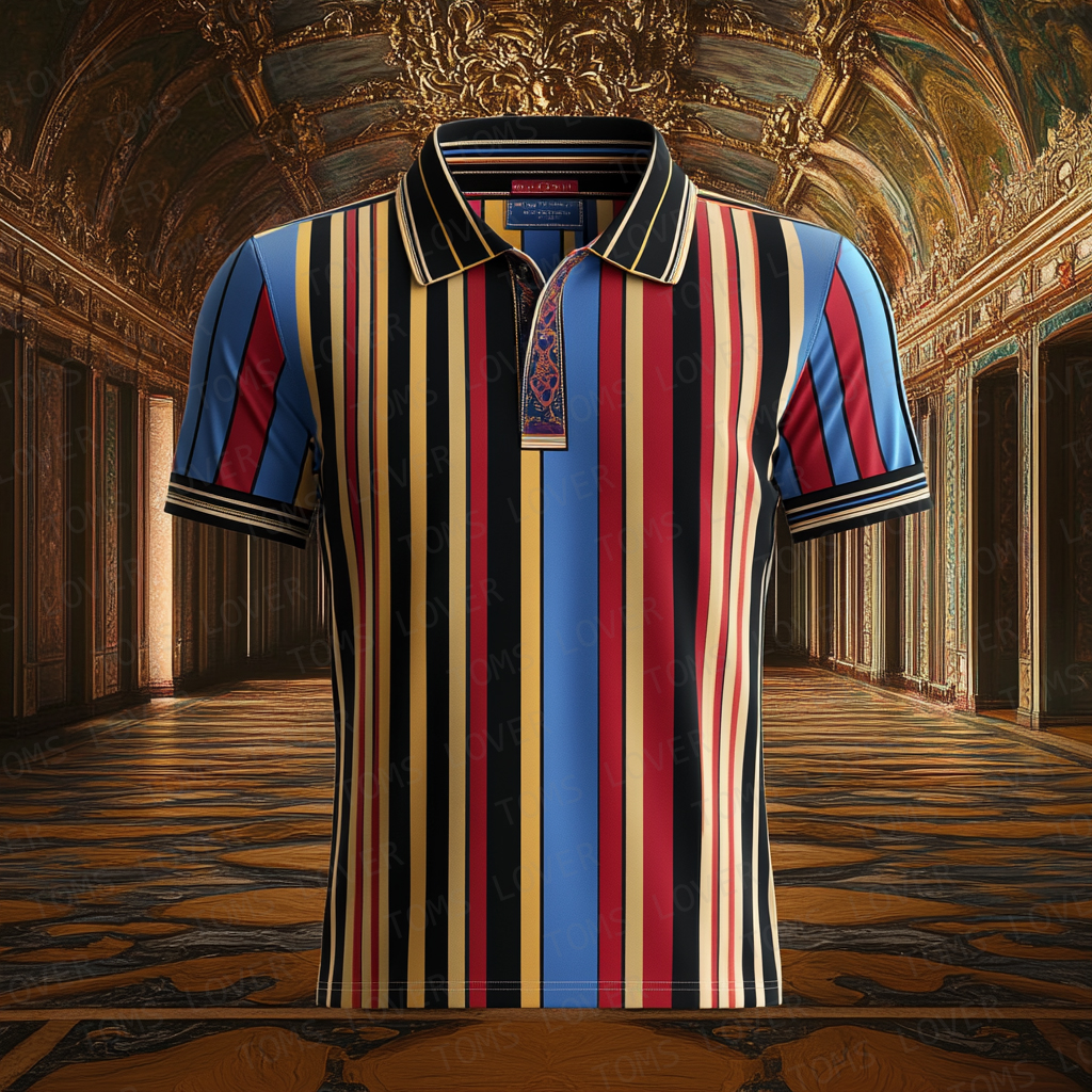 Men's Business Casual Striped Short Sleeve Polo Shirt