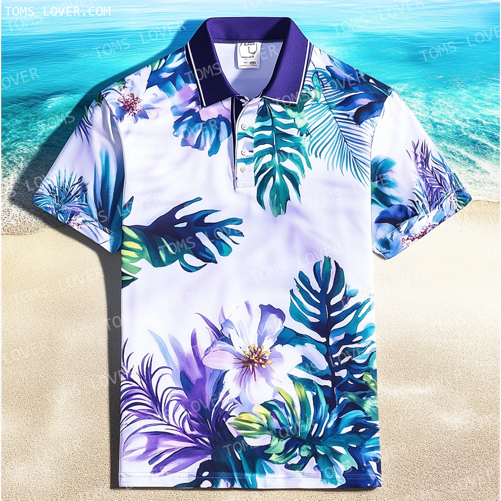 Floral botanical print polo shirt Men's polo shirt