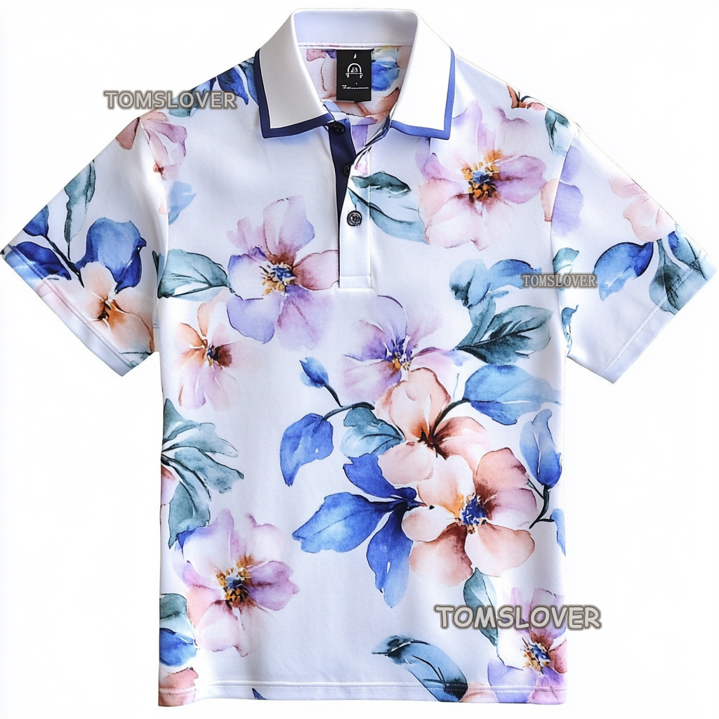Floral botanical print polo shirt Men's polo shirt