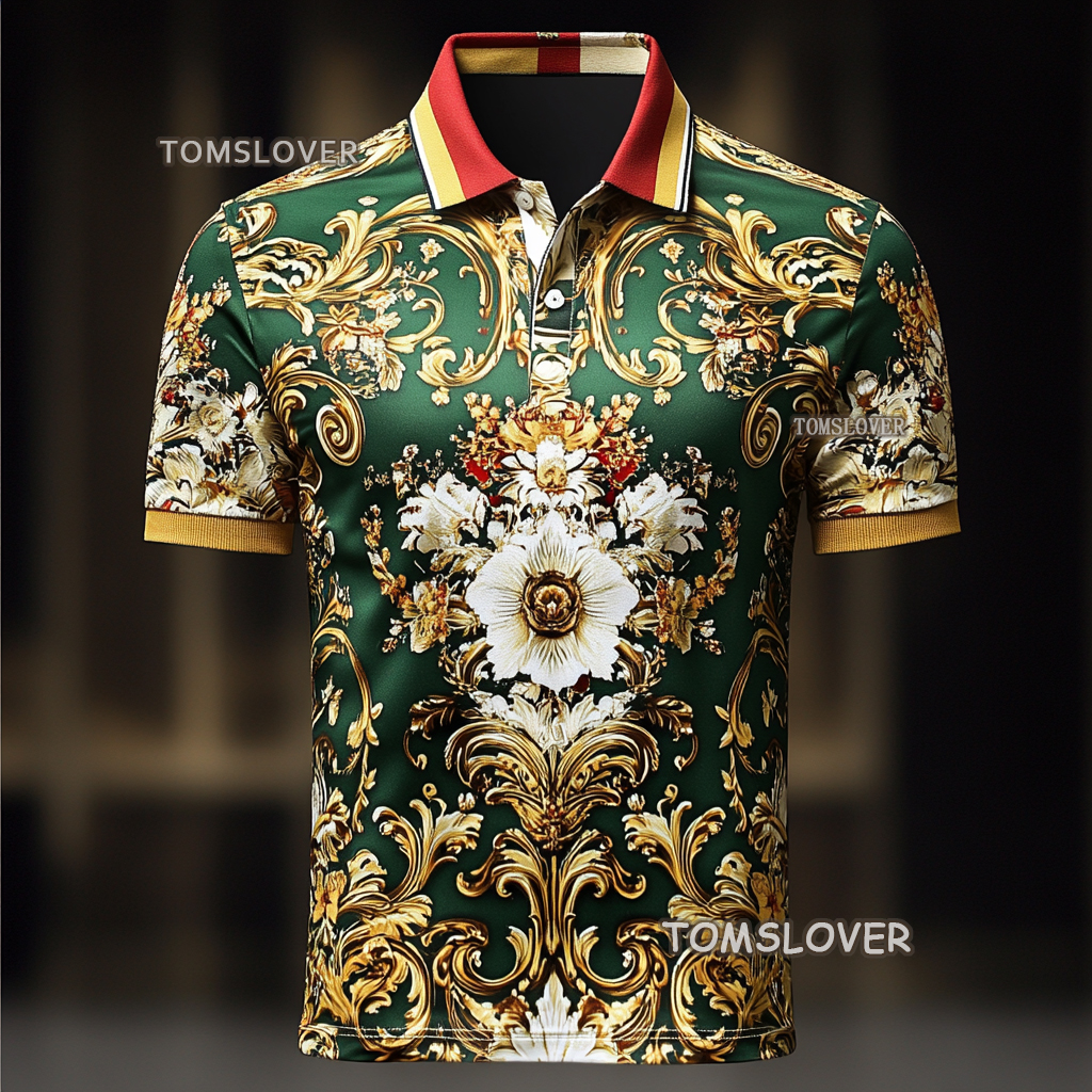 Men's Vintage print polo shirt  Short sleeve