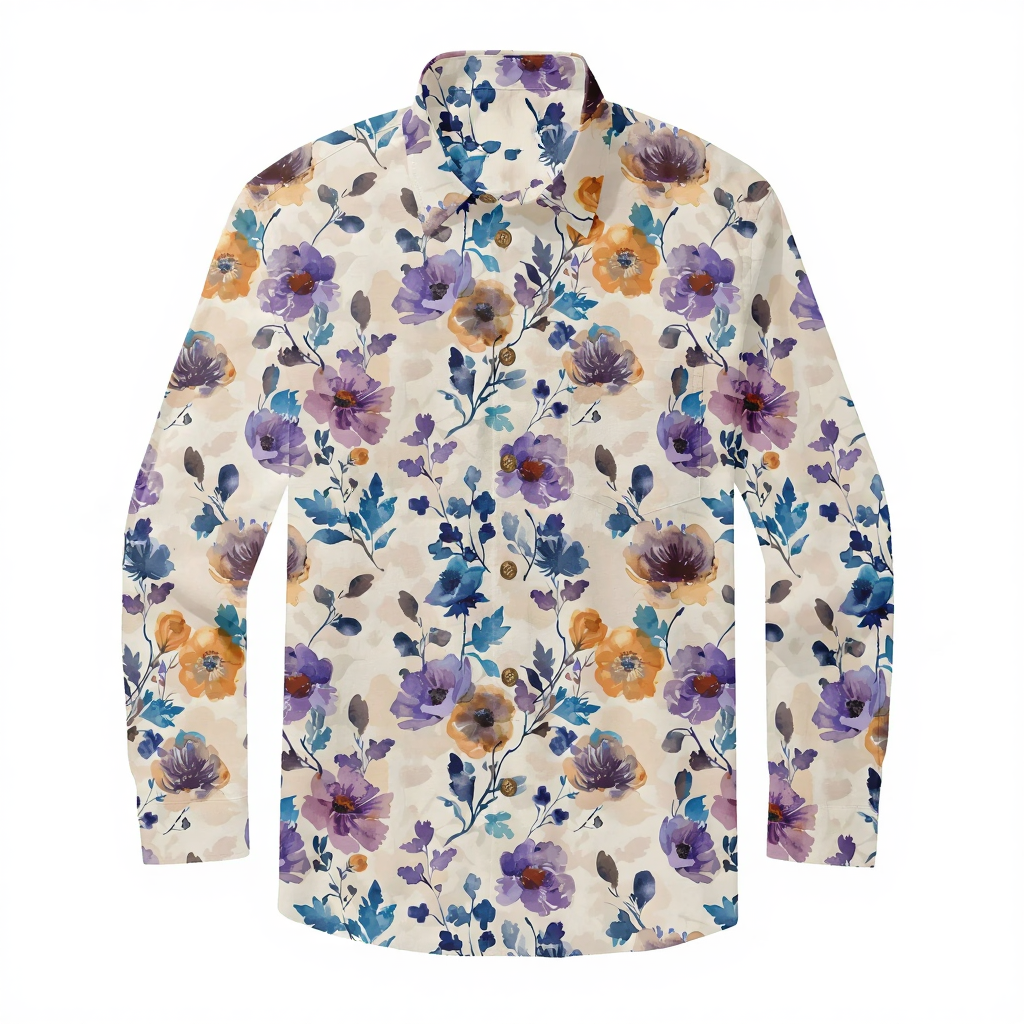 Men's Vintage Print Casual Fashion Button Long Sleeve Shirt