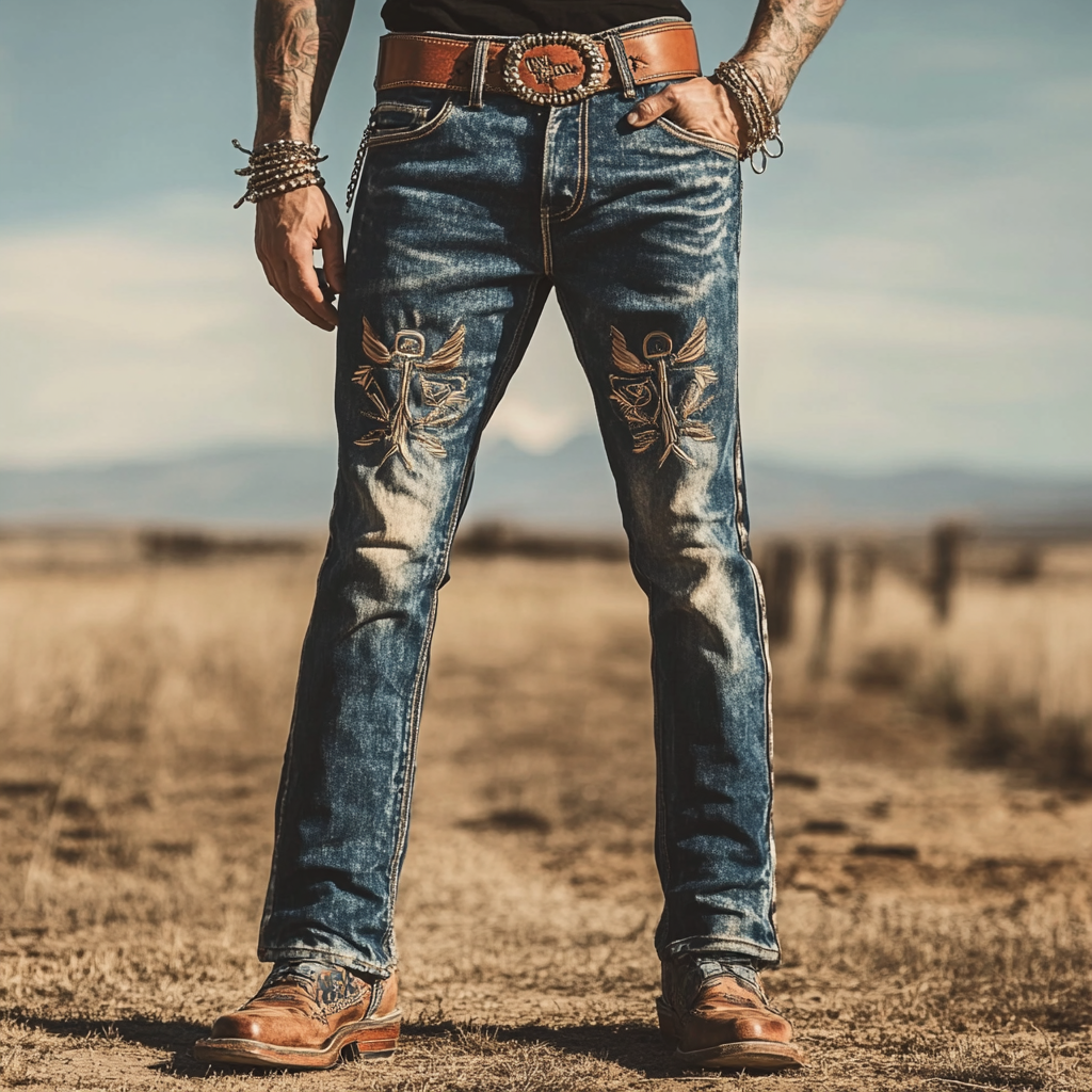 High-quality jeans with a graphic pattern