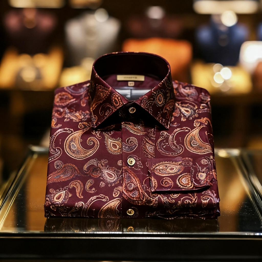 Men's Satin Luxe Paisley print long sleeve shirt