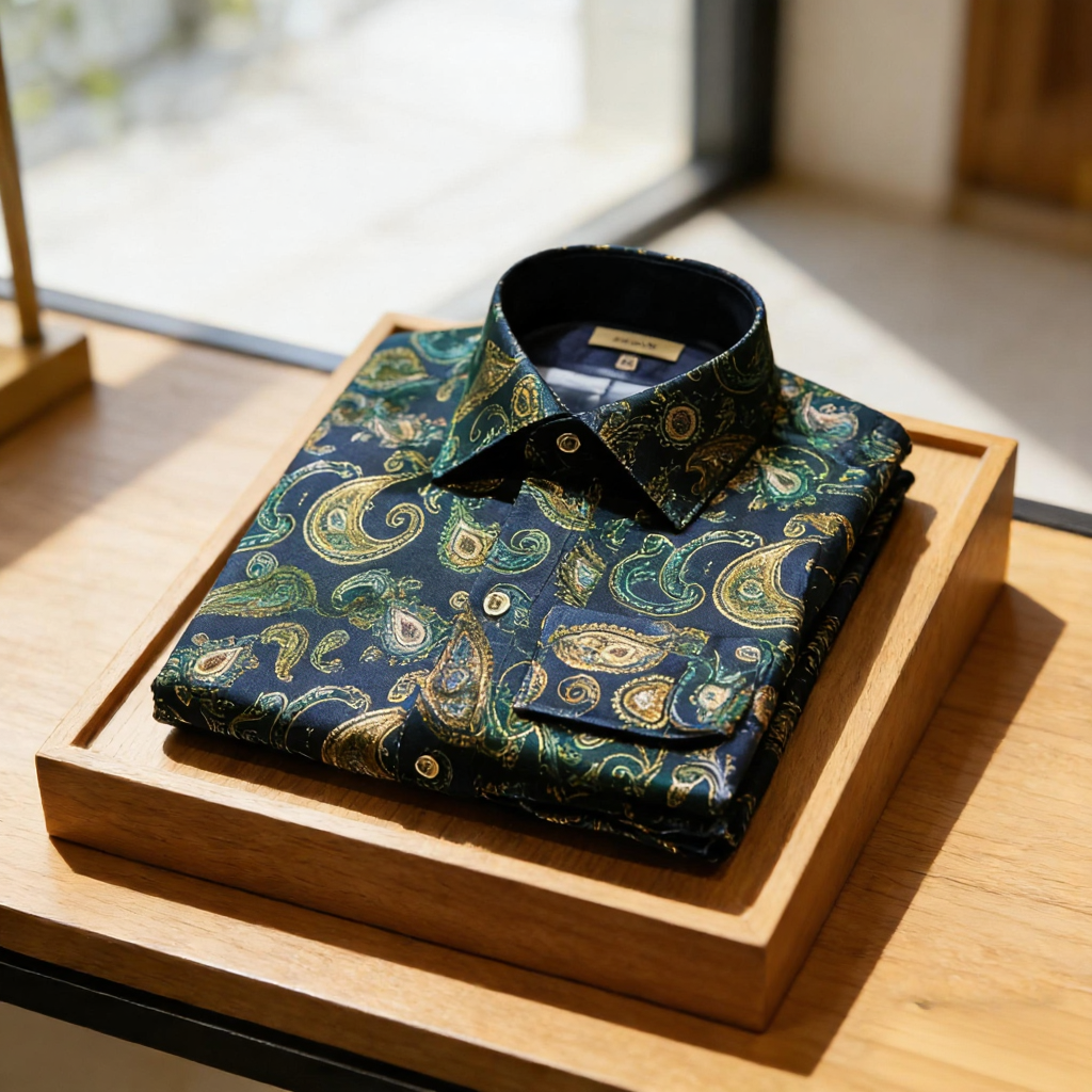 Men's Satin Luxe Paisley print long sleeve shirt