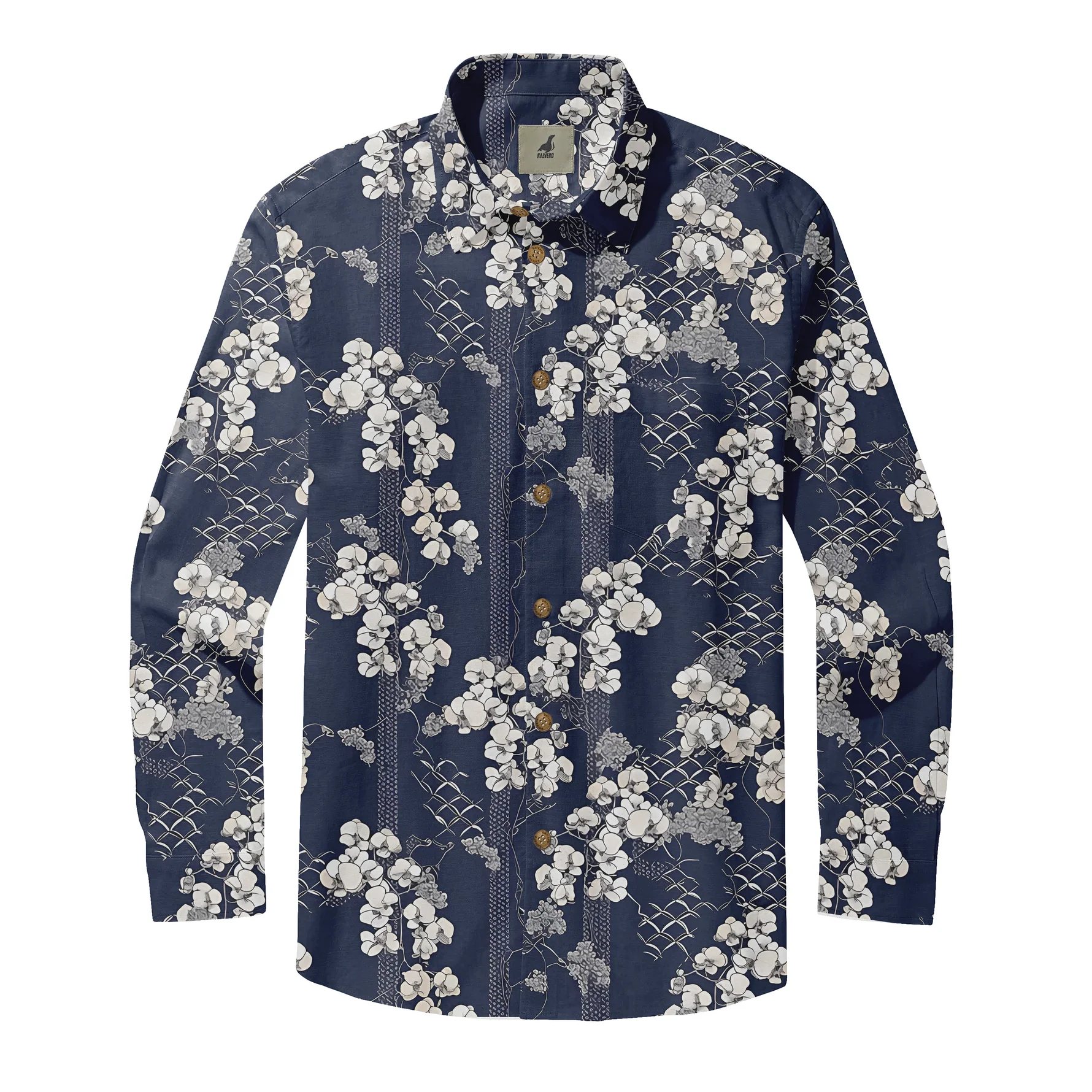 Men's Vintage Print Casual Fashion Button Long Sleeve Shirt