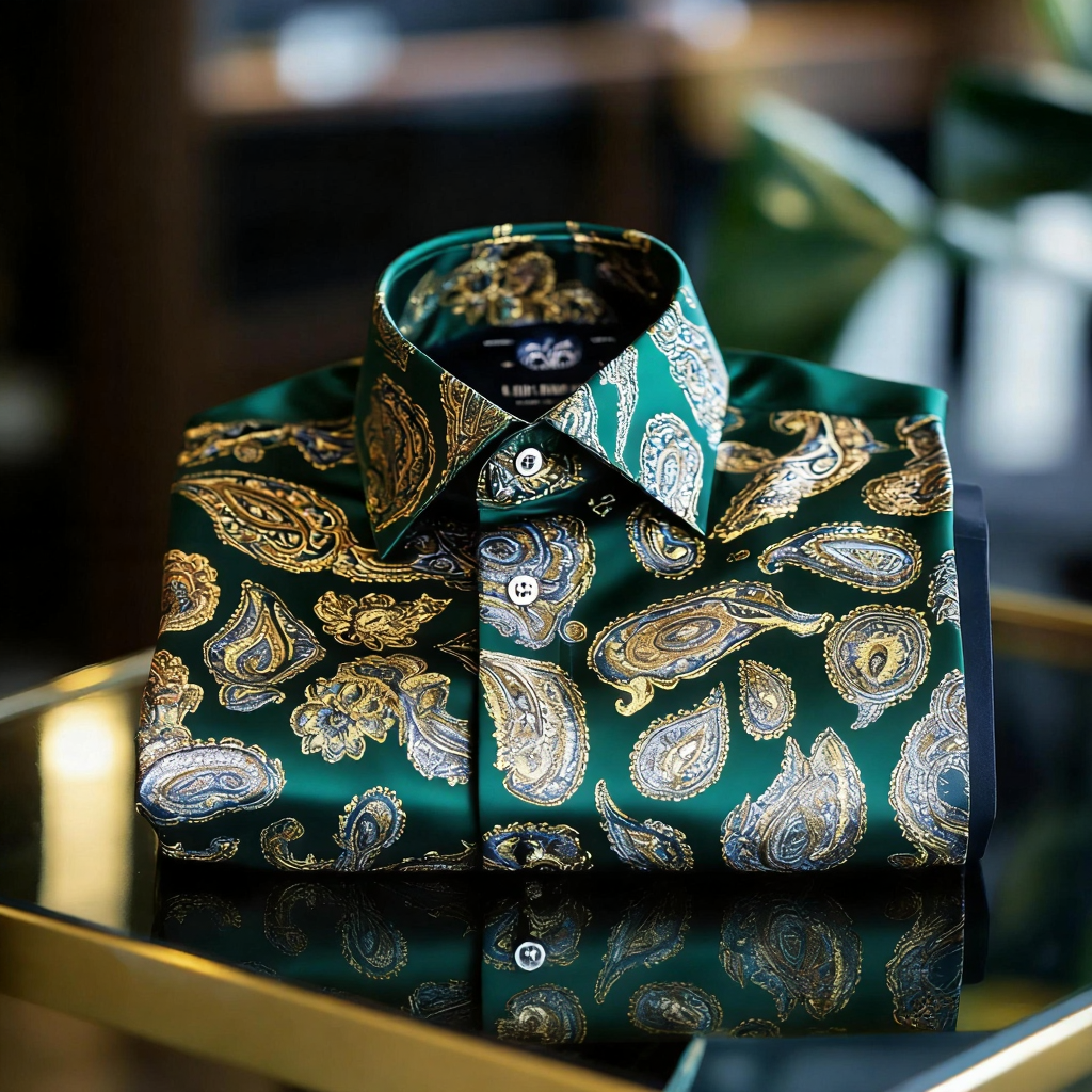 Men's Satin Luxe Paisley print long sleeve shirt