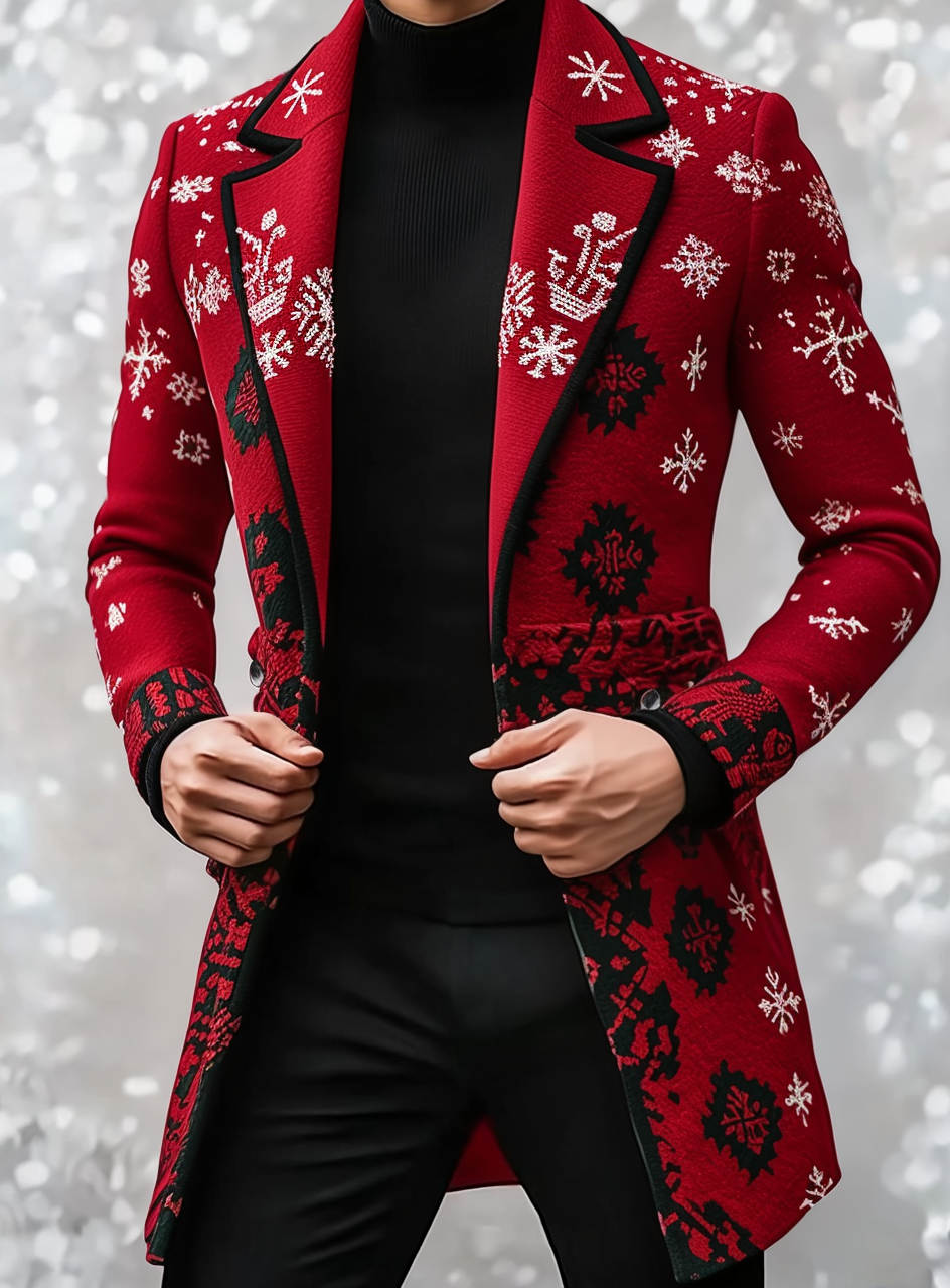 Gentleman's printed jacket christmas overcoat mid-length coat