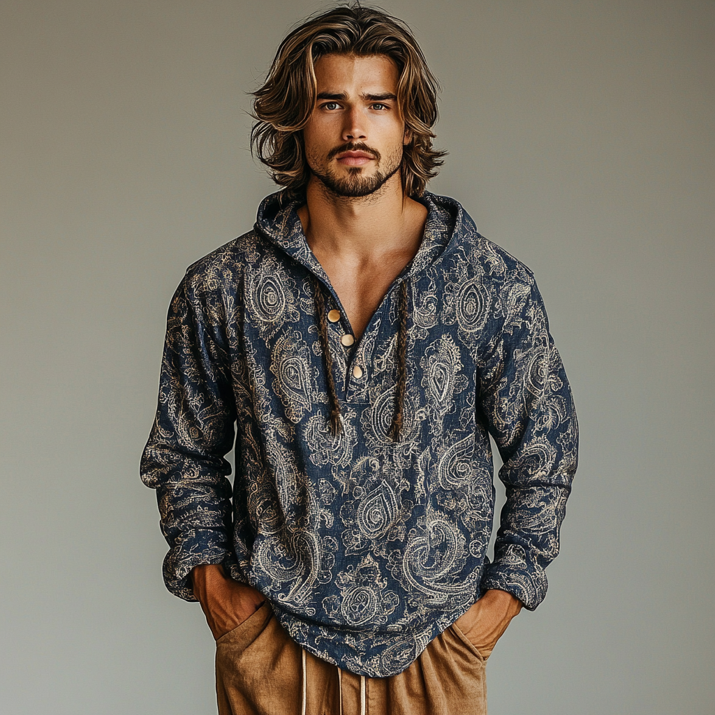 Cotton and linen shirt with hood Spring cardigan