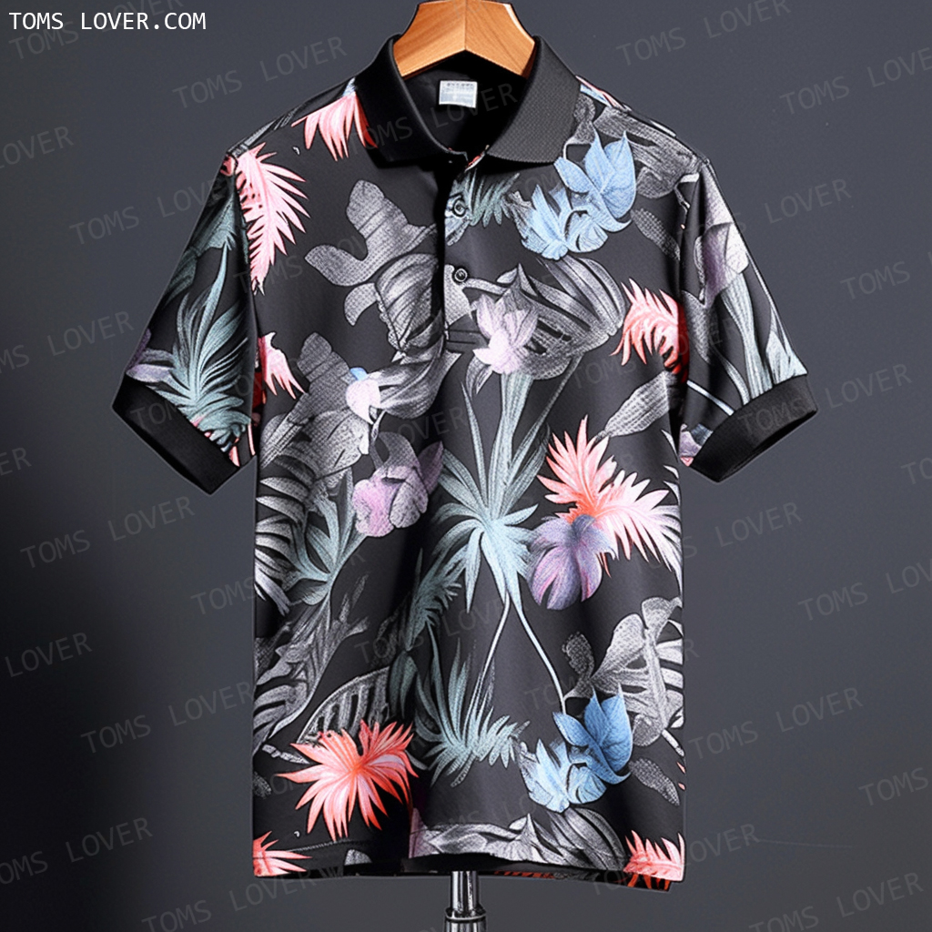 Floral botanical print polo shirt Men's polo shirt