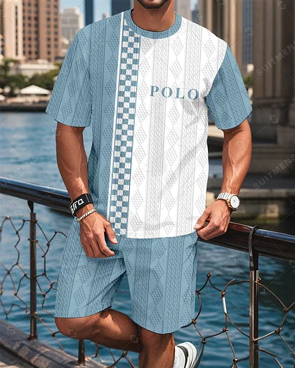 Men's tee set round neck short-sleeved shorts sports set two-piece set