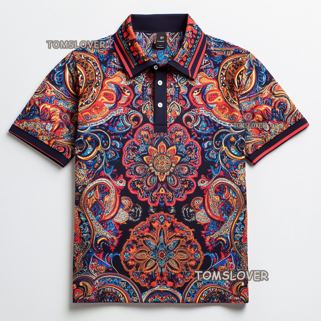 Men's Vintage print polo shirt  Short sleeve
