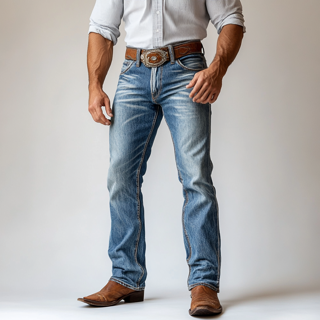 Retro trendy western style men's printed jeans