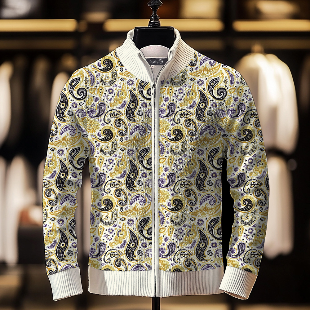 TomsloverMen's Fashion Stand Collar Cardigan Sweater Knit Jacket