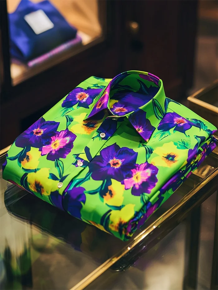2025 Men's Satin Luxe Hawaiian Print Short Sleeve Button Shirt