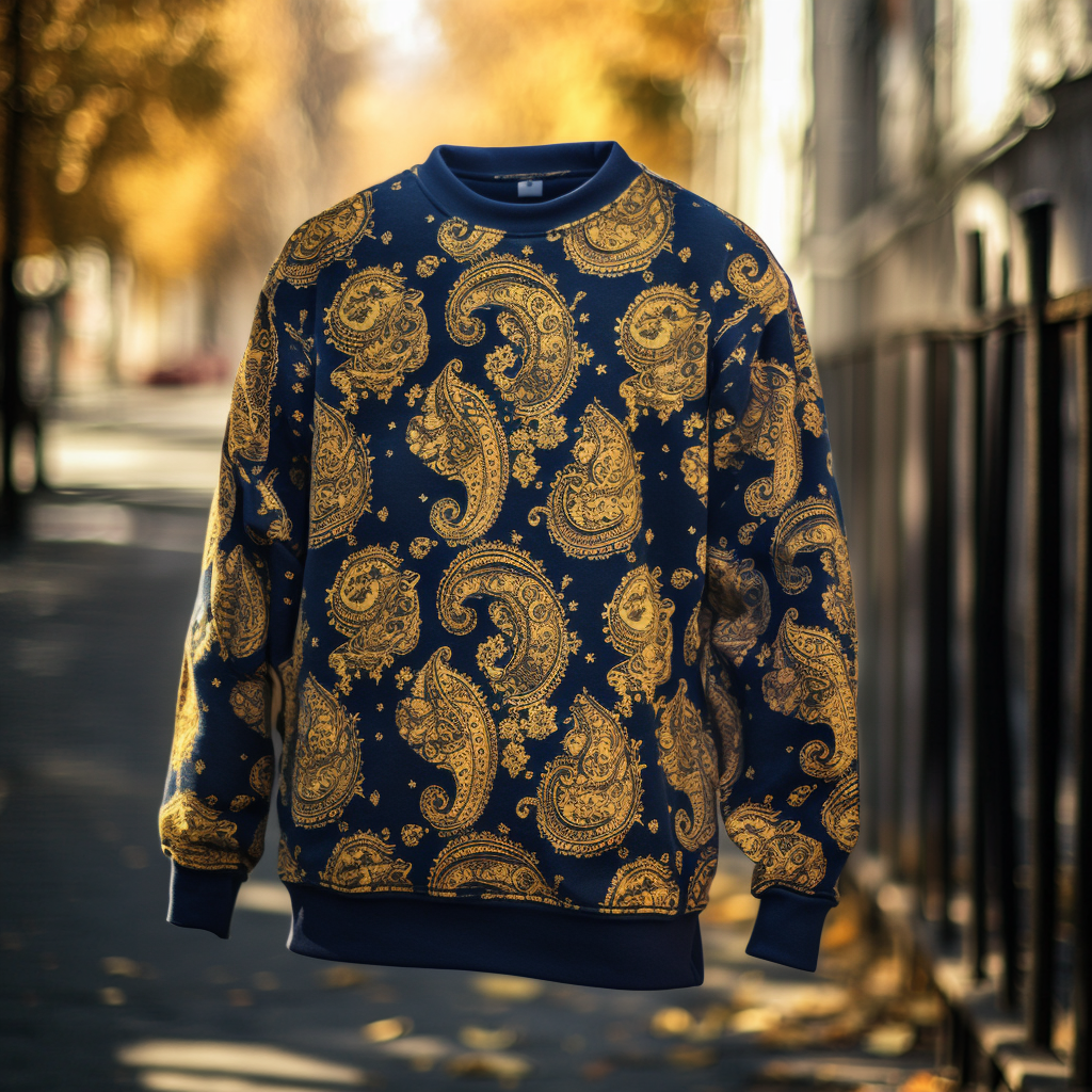 Paisley Print Sweatshirt Round Neck Pullover Men