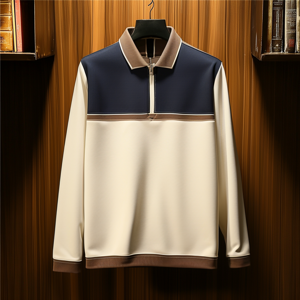 Men's casual half-zip polo shirt