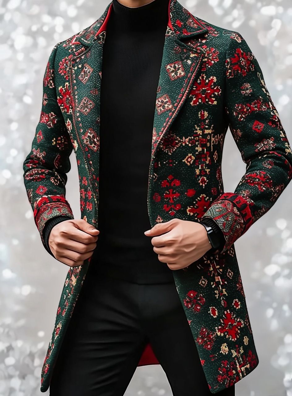 Gentleman's printed jacket christmas overcoat mid-length coat