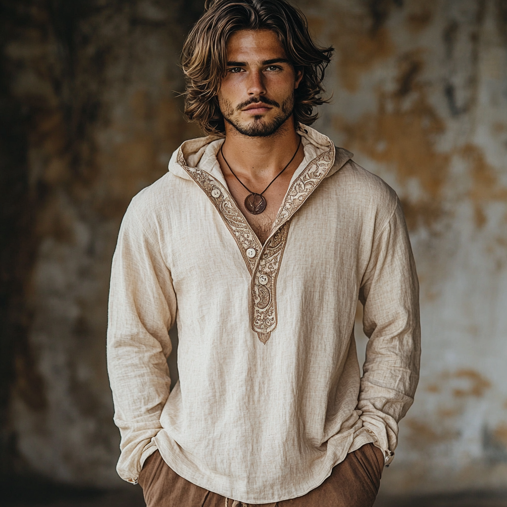 Cotton and linen shirt with hood Spring cardigan