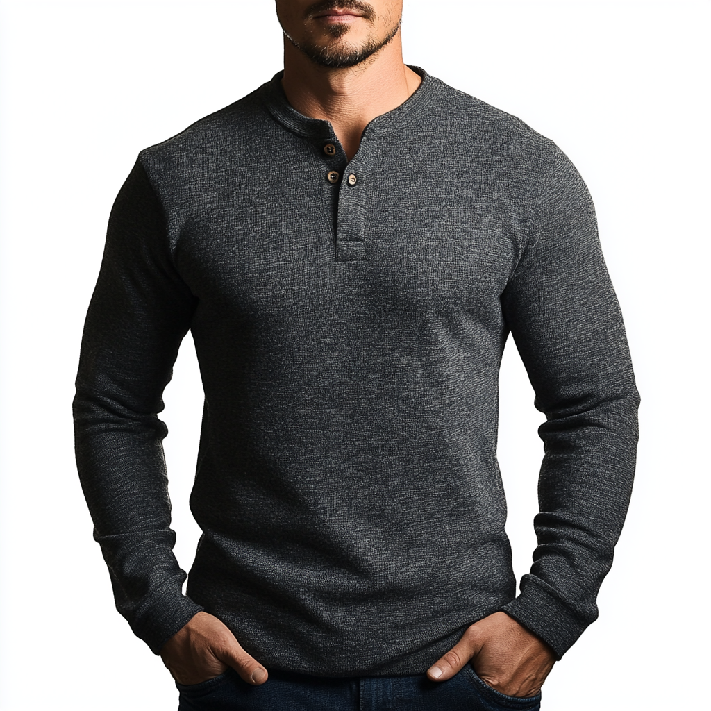 Men's fleece henley collar sweatshirt sweater