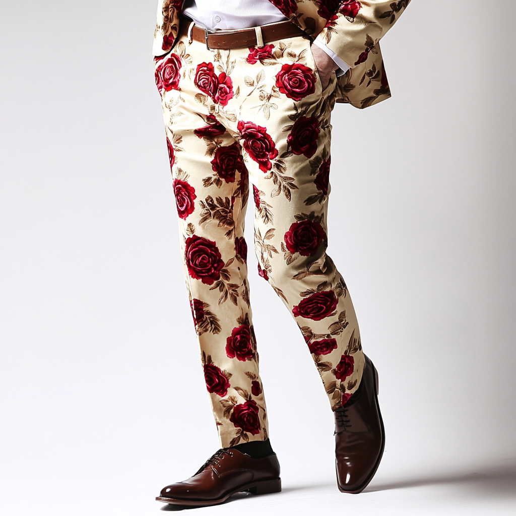 Rose Printed Casual Suit Pants