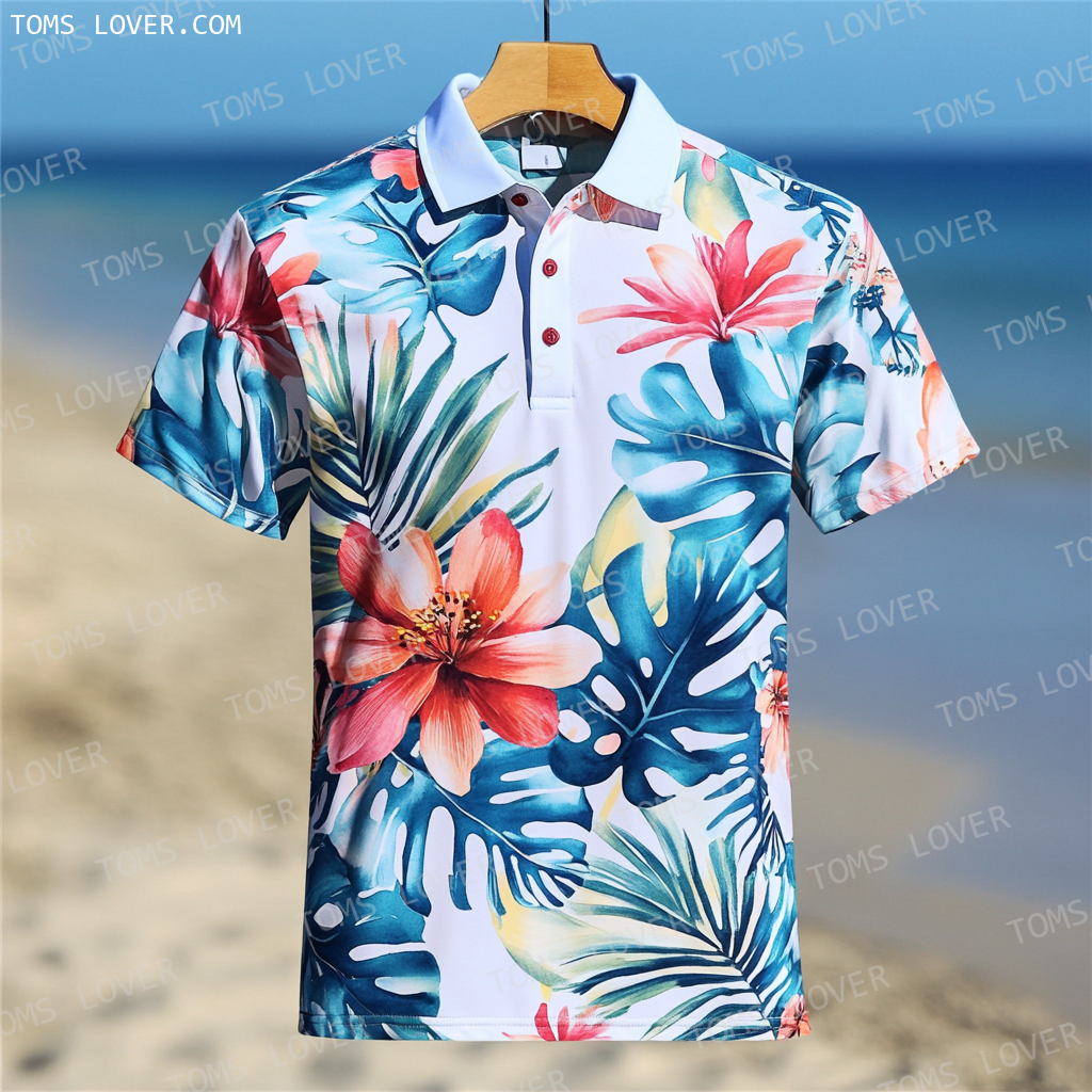 Floral botanical print polo shirt Men's polo shirt