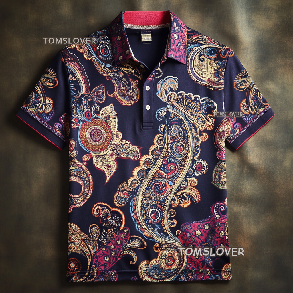 Men's Vintage print polo shirt  Short sleeve