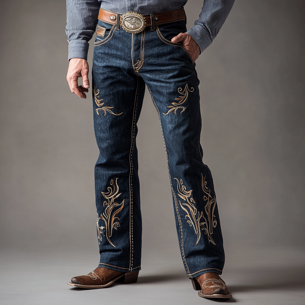 Retro trendy western style men's printed jeans