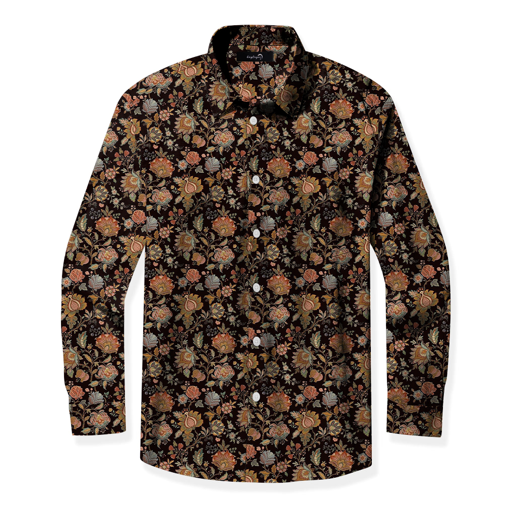 Tomslover Men's Regular Business Casual Printed Long-sleeved Shirt