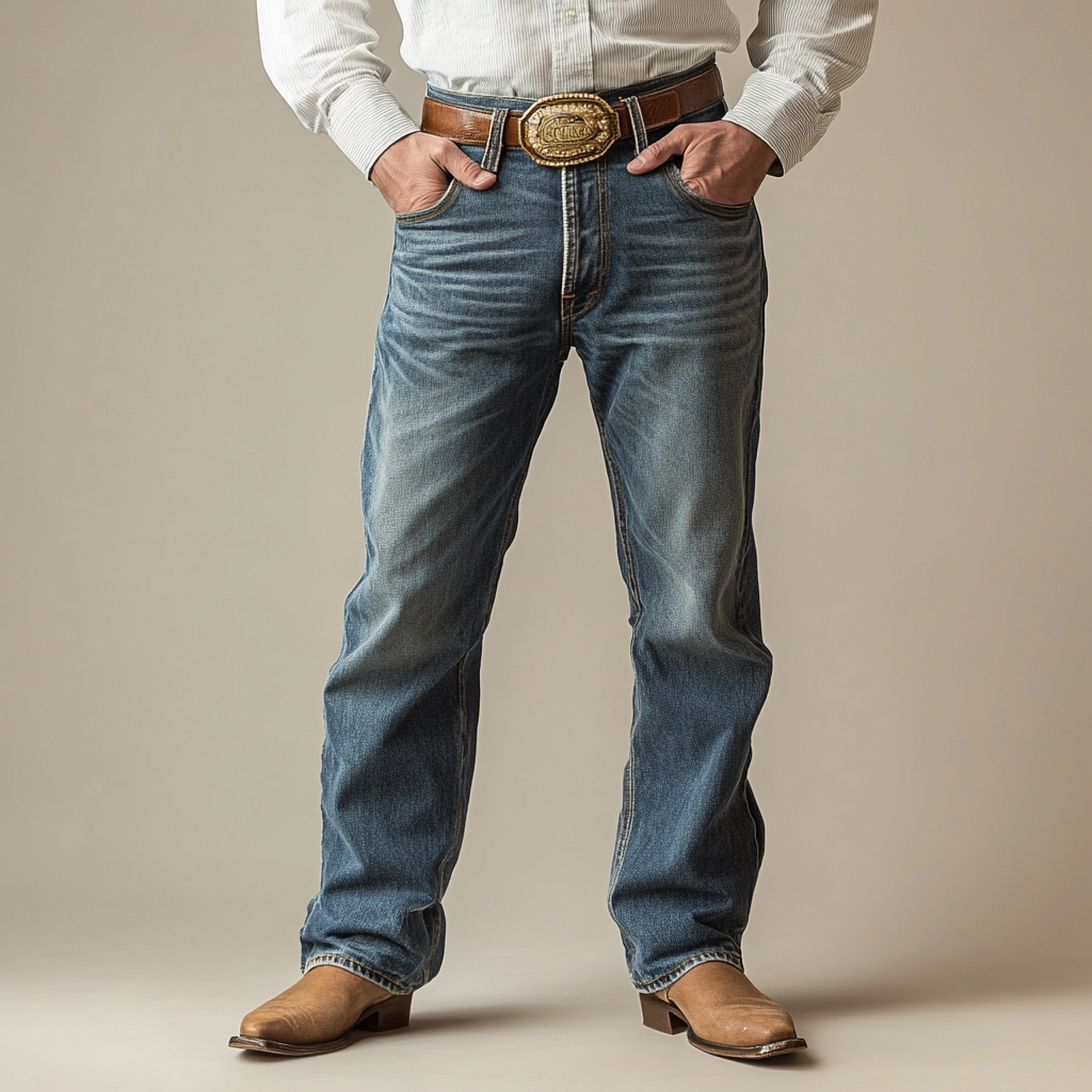 Retro trendy western style men's printed jeans