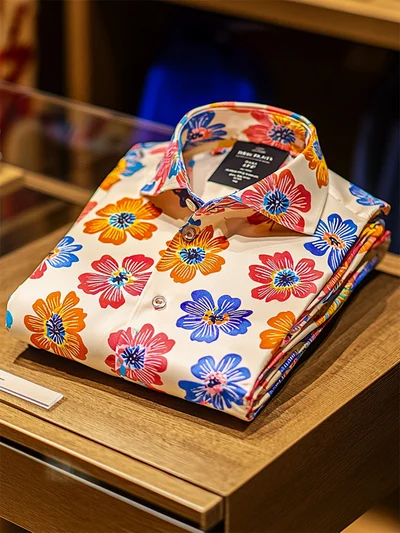 Men's Satin Luxe Spring Colorful Flower design Button Down Shirt
