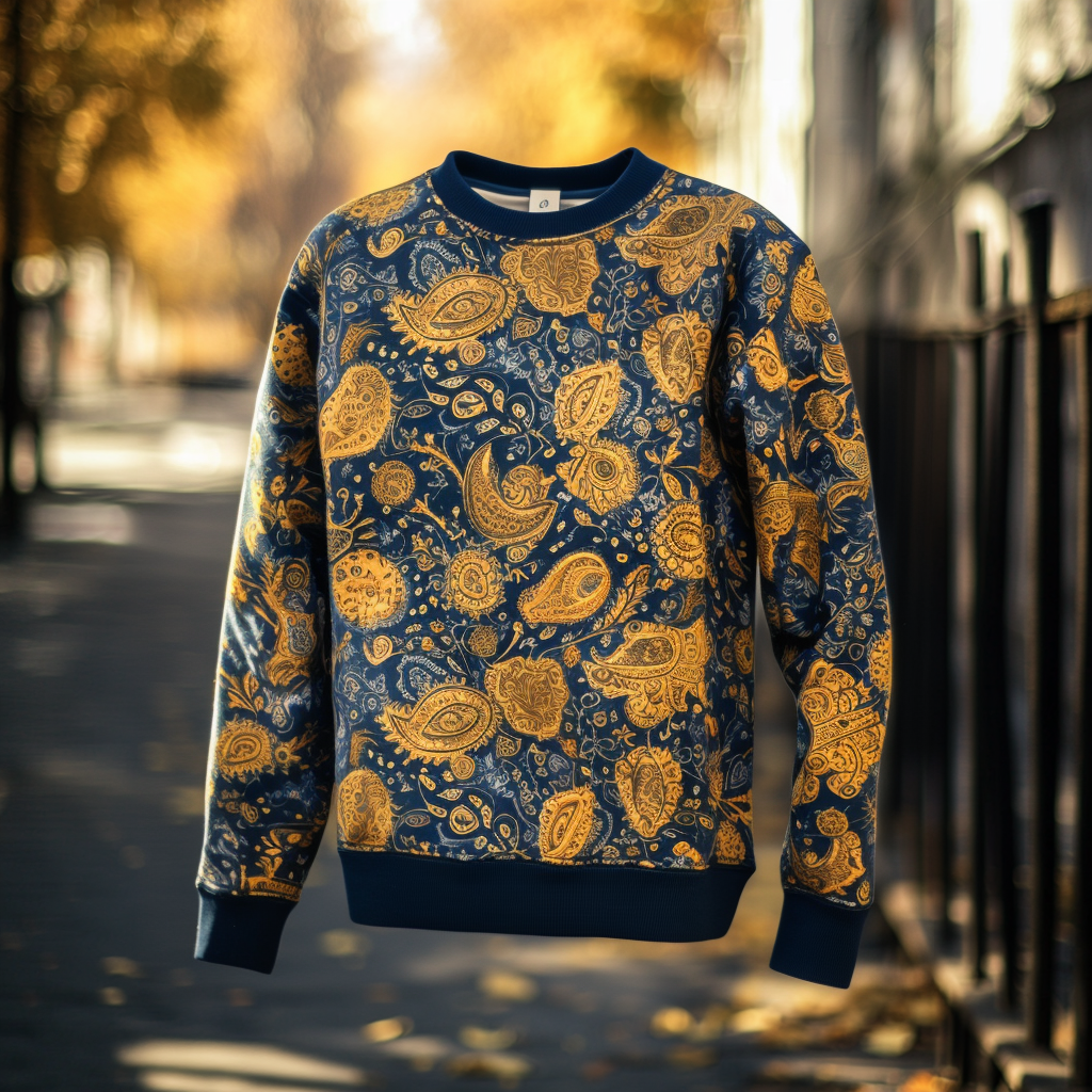 Paisley Print Sweatshirt Round Neck Pullover Men