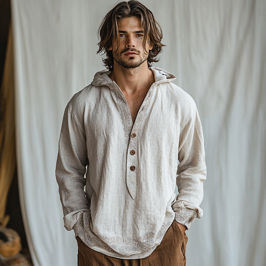 Cotton and linen shirt with hood Spring cardigan
