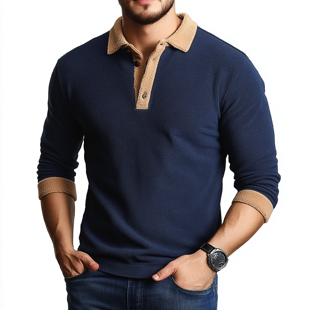 Men's fleece henley collar sweatshirt sweater