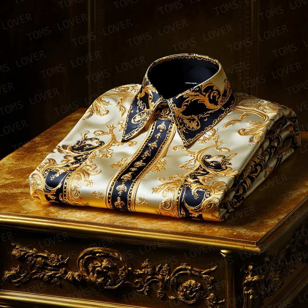 Business Elegant Gold Baroque Shirt Wedding Shirt Men's Shirt