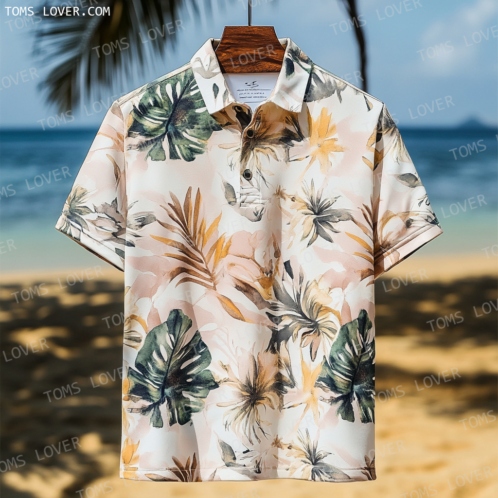 Floral botanical print polo shirt Men's polo shirt