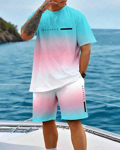 Men's tee set round neck short-sleeved shorts sports set two-piece set