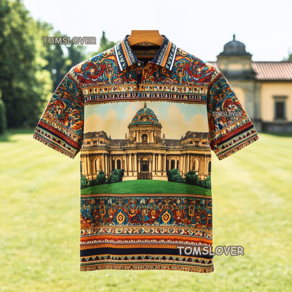 Men's Vintage print polo shirt  Short sleeve