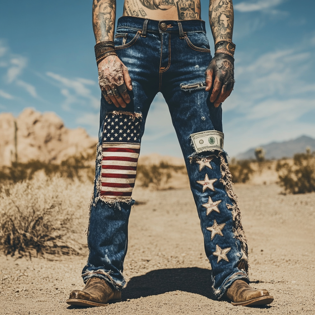 High-quality jeans with a graphic pattern