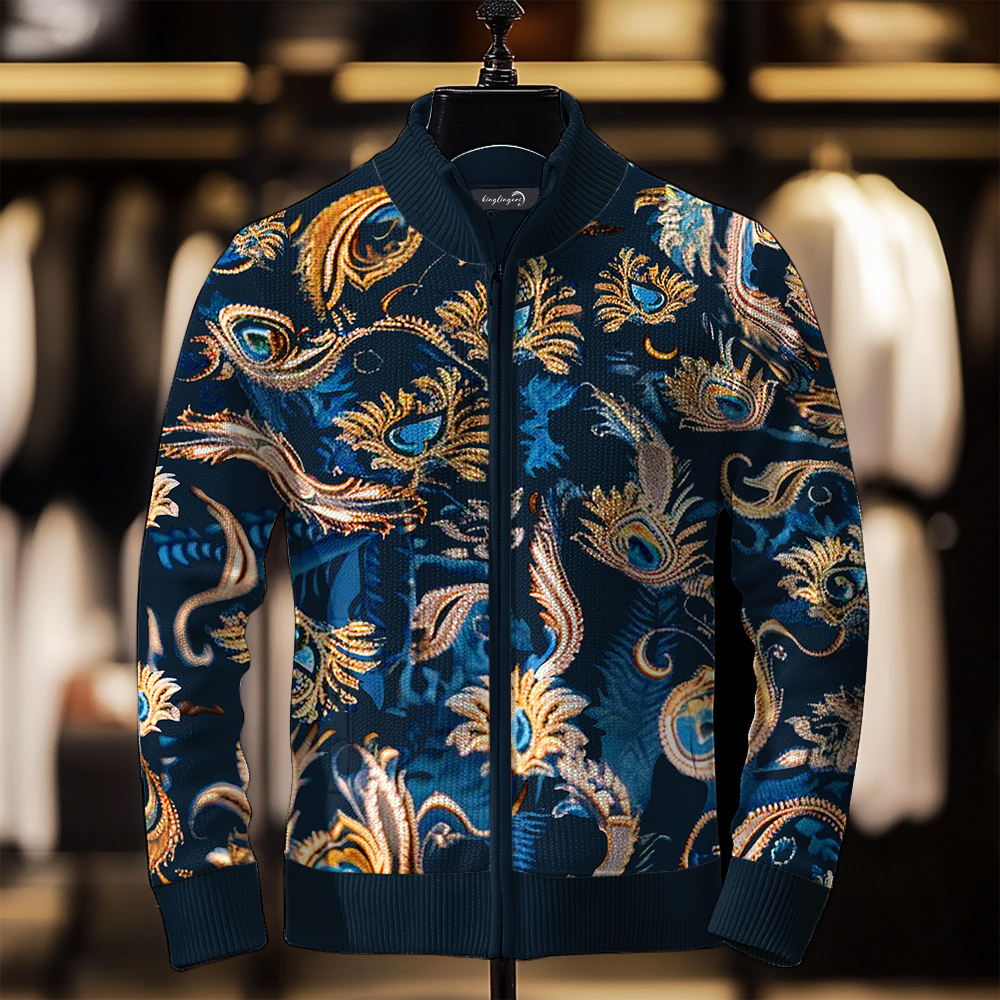 TomsloverMen's Fashion Stand Collar Cardigan Sweater Knit Jacket