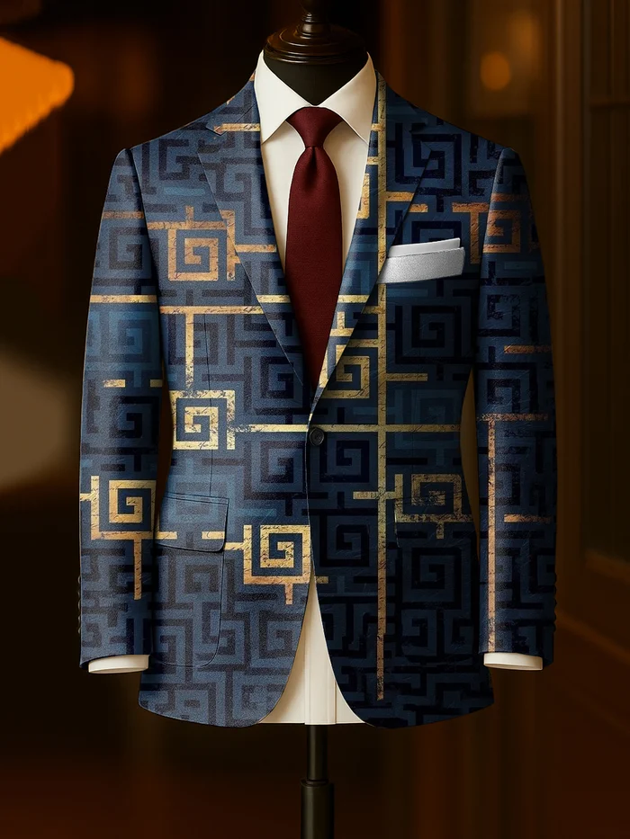 Men's Business Casual Large Pocket Print Blazers